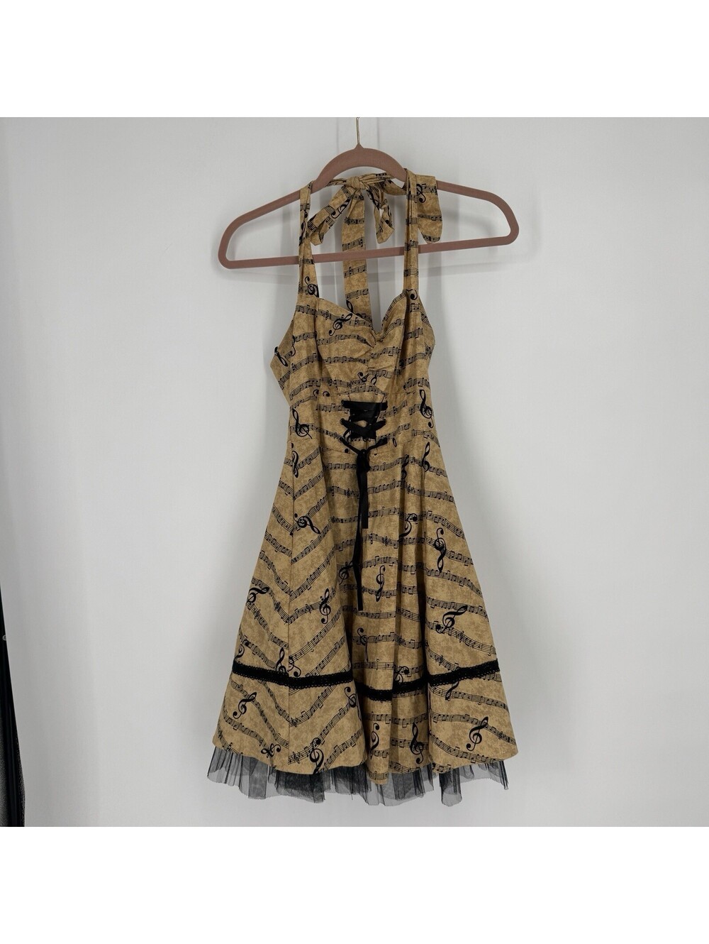 Hot Topic dress small S beige black music teacher corset fit & flare novelty